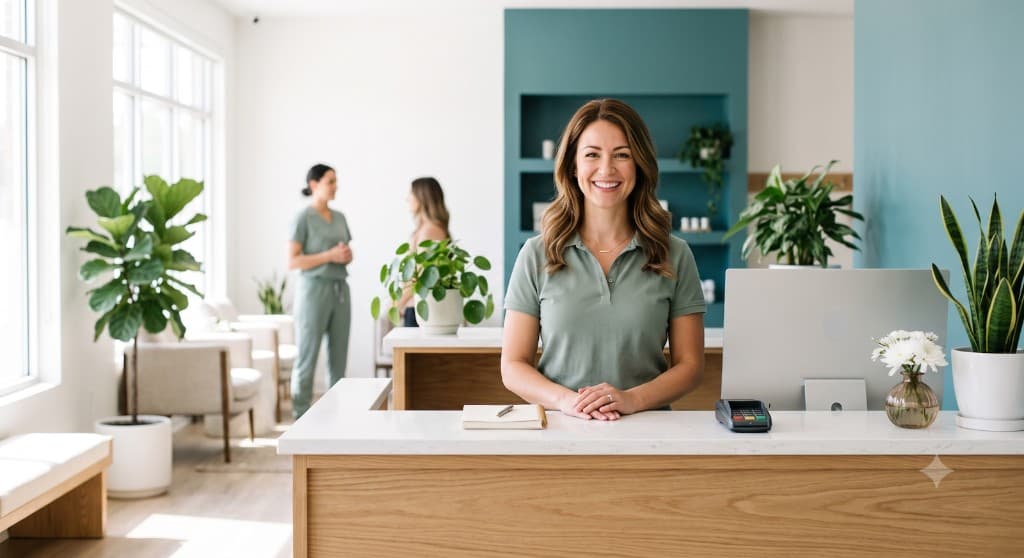 Welcoming front desk team member at Oak & Sage Wellness Center in Edmond