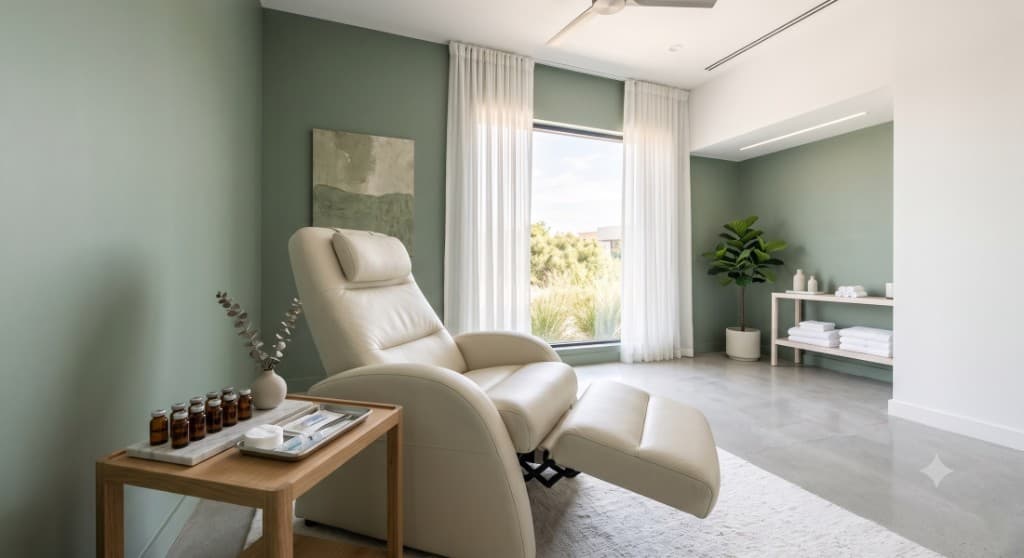 Private treatment room with reclining chair at Oak & Sage Wellness Center